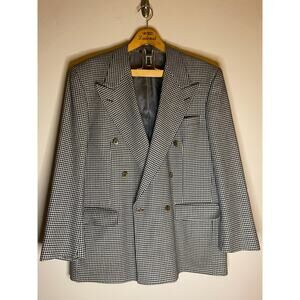 Vtg Jacobson’s USA Men’s Double Breasted Houndstooth Lambswool/Wool Blazer 43R